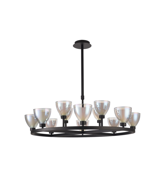 Baldwin 92cm Round Telescopic Pendant Curved Cone Glass (U) 8 + 4 Light G9 Satin Black/Iridescent/Opal-4