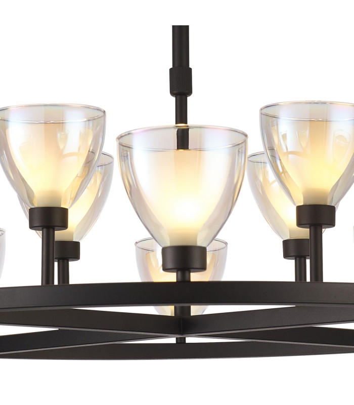 Baldwin 92cm Round Telescopic Pendant Curved Cone Glass (U) 8 + 4 Light G9 Satin Black/Iridescent/Opal-6