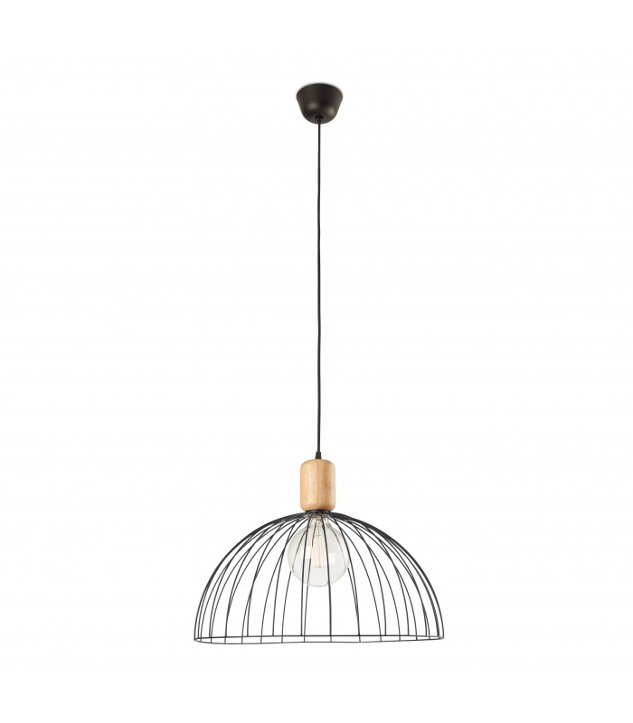 Cage Ceiling Pendant Large Wood Black 1x E27 - 1