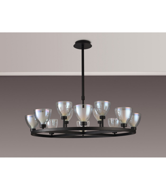 Baldwin 92cm Round Telescopic Pendant Curved Cone Glass (U) 8 + 4 Light G9 Satin Black/Iridescent/Opal-11