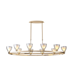 Baldwin Oval Telescopic Pendant Curved Cone Glass (U) 10 Light G9 French Gold/Iridescent/Opal-1