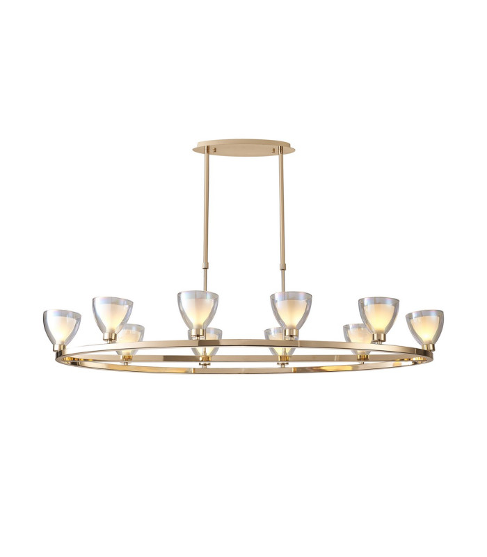 Baldwin Oval Telescopic Pendant Curved Cone Glass (U) 10 Light G9 French Gold/Iridescent/Opal-1