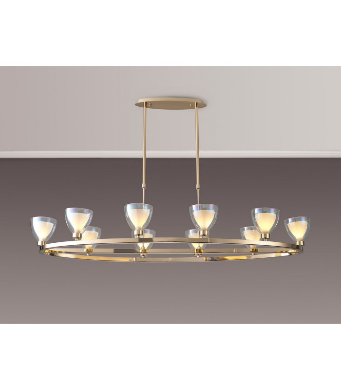 Baldwin Oval Telescopic Pendant Curved Cone Glass (U) 10 Light G9 French Gold/Iridescent/Opal-3