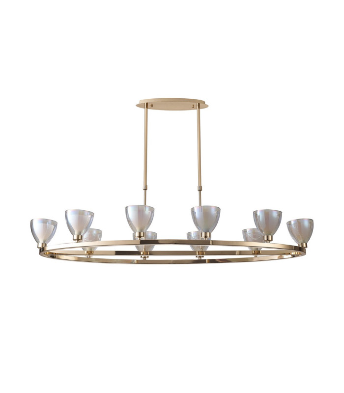 Baldwin Oval Telescopic Pendant Curved Cone Glass (U) 10 Light G9 French Gold/Iridescent/Opal-4