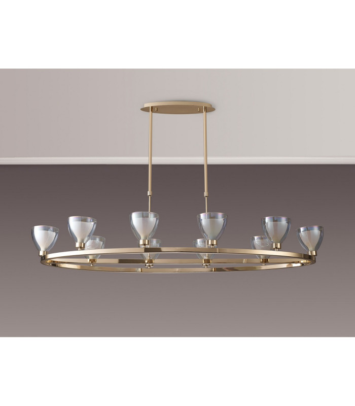 Baldwin Oval Telescopic Pendant Curved Cone Glass (U) 10 Light G9 French Gold/Iridescent/Opal-8