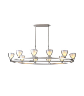 Baldwin Oval Telescopic Pendant Curved Cone Glass (U) 10 Light G9 Polished Chrome/Iridescent/Opal-1