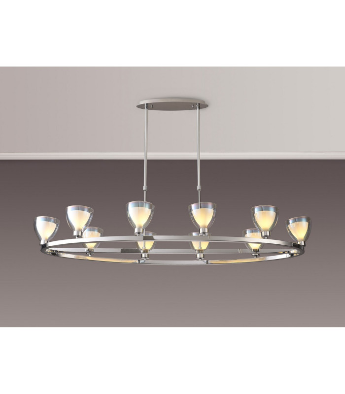 Baldwin Oval Telescopic Pendant Curved Cone Glass (U) 10 Light G9 Polished Chrome/Iridescent/Opal-3
