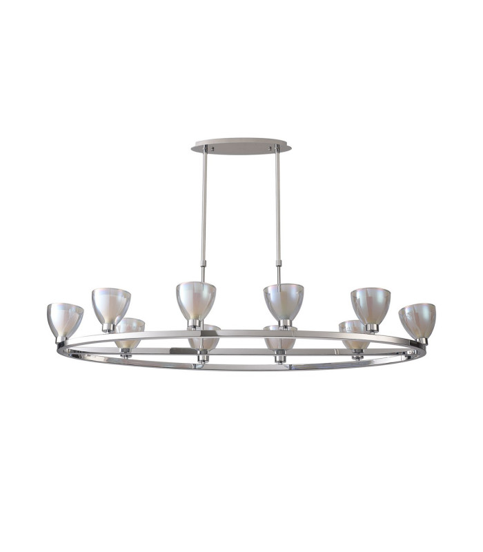 Baldwin Oval Telescopic Pendant Curved Cone Glass (U) 10 Light G9 Polished Chrome/Iridescent/Opal-4
