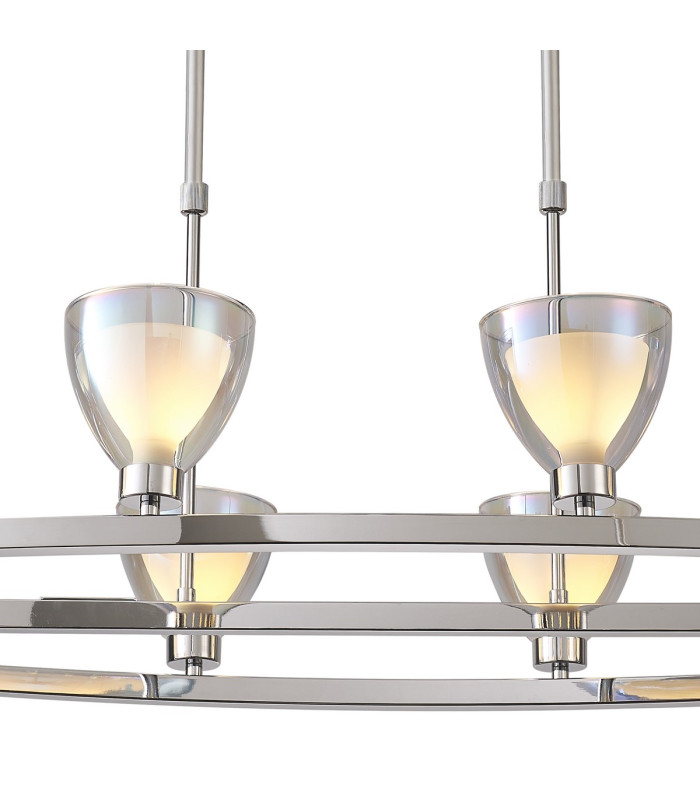 Baldwin Oval Telescopic Pendant Curved Cone Glass (U) 10 Light G9 Polished Chrome/Iridescent/Opal-6