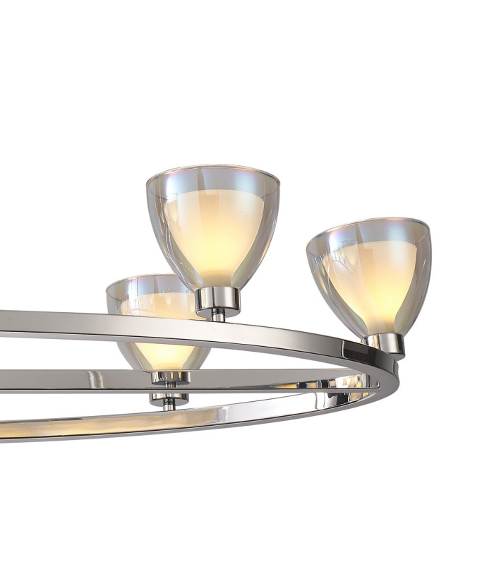 Baldwin Oval Telescopic Pendant Curved Cone Glass (U) 10 Light G9 Polished Chrome/Iridescent/Opal-7