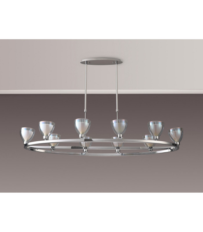 Baldwin Oval Telescopic Pendant Curved Cone Glass (U) 10 Light G9 Polished Chrome/Iridescent/Opal-11