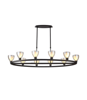 Baldwin Oval Telescopic Pendant Curved Cone Glass (U) 10 Light G9 Satin Black/Iridescent/Opal-1