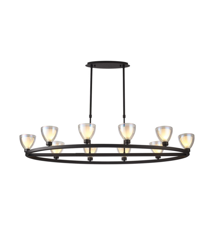 Baldwin Oval Telescopic Pendant Curved Cone Glass (U) 10 Light G9 Satin Black/Iridescent/Opal-1