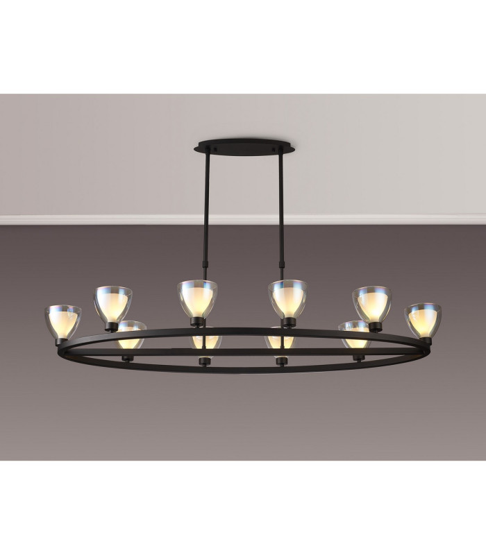 Baldwin Oval Telescopic Pendant Curved Cone Glass (U) 10 Light G9 Satin Black/Iridescent/Opal-3