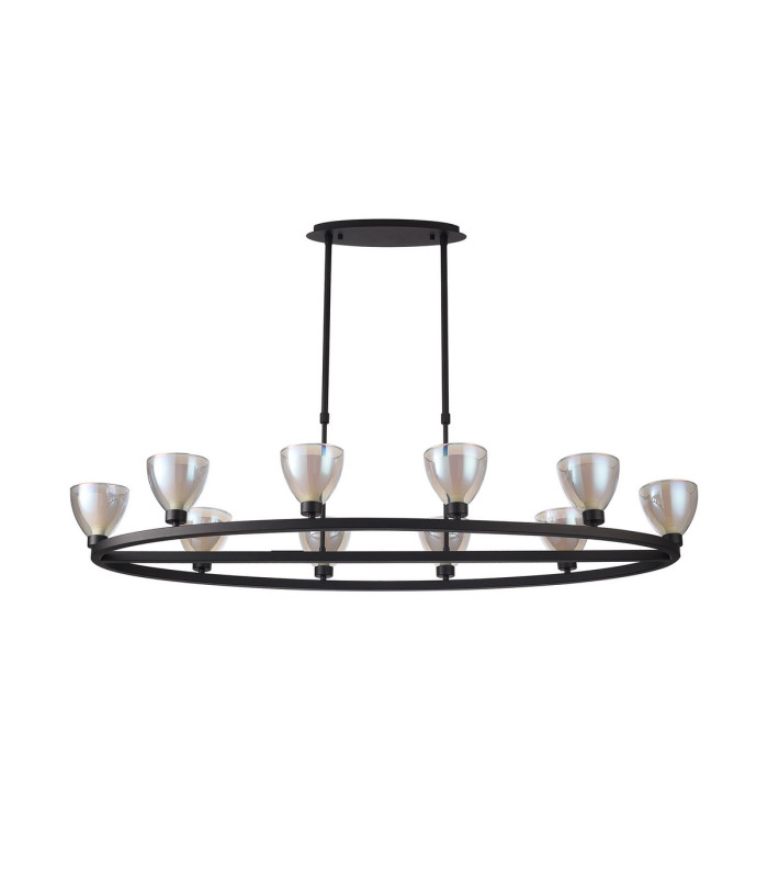 Baldwin Oval Telescopic Pendant Curved Cone Glass (U) 10 Light G9 Satin Black/Iridescent/Opal-4