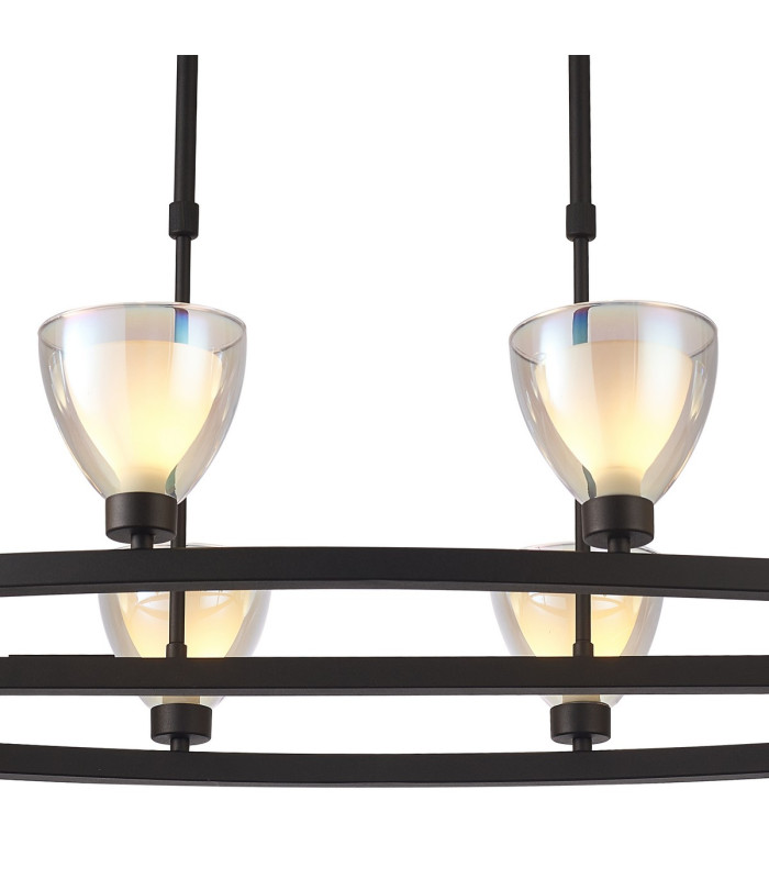 Baldwin Oval Telescopic Pendant Curved Cone Glass (U) 10 Light G9 Satin Black/Iridescent/Opal-6