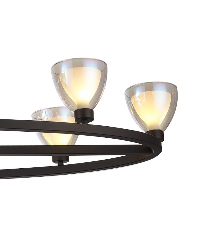 Baldwin Oval Telescopic Pendant Curved Cone Glass (U) 10 Light G9 Satin Black/Iridescent/Opal-7