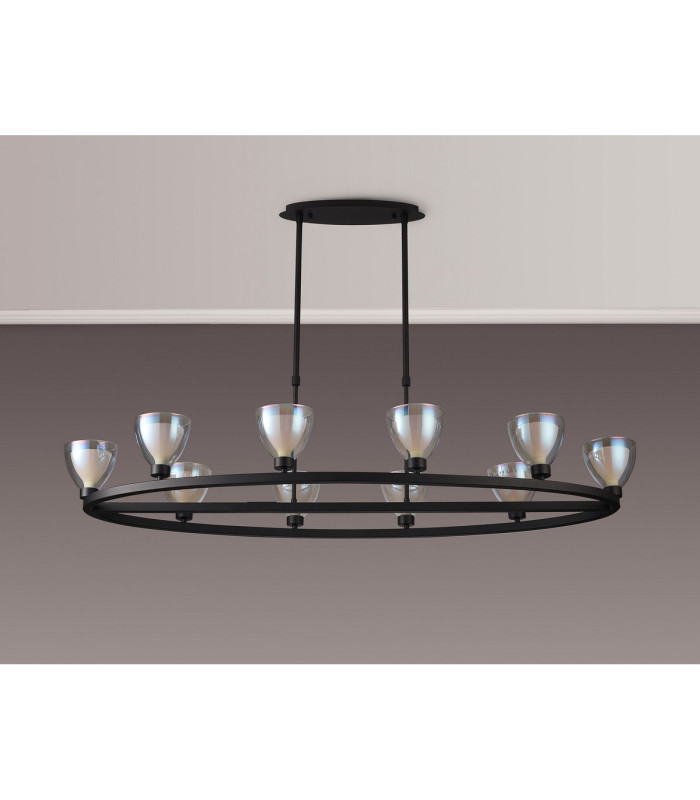 Baldwin Oval Telescopic Pendant Curved Cone Glass (U) 10 Light G9 Satin Black/Iridescent/Opal-11