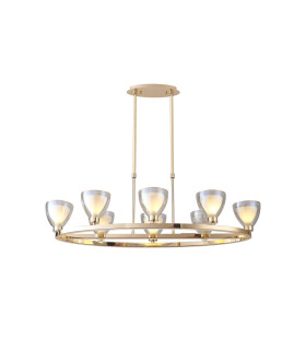 Baldwin Oval Telescopic Pendant Curved Cone Glass (U) 8 Light G9 French Gold/Iridescent/Opal-1
