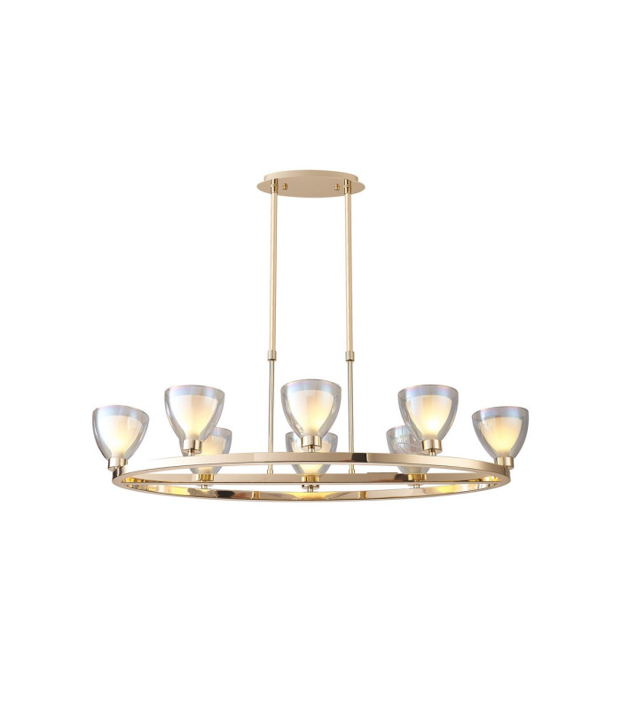Baldwin Oval Telescopic Pendant Curved Cone Glass (U) 8 Light G9 French Gold/Iridescent/Opal-1