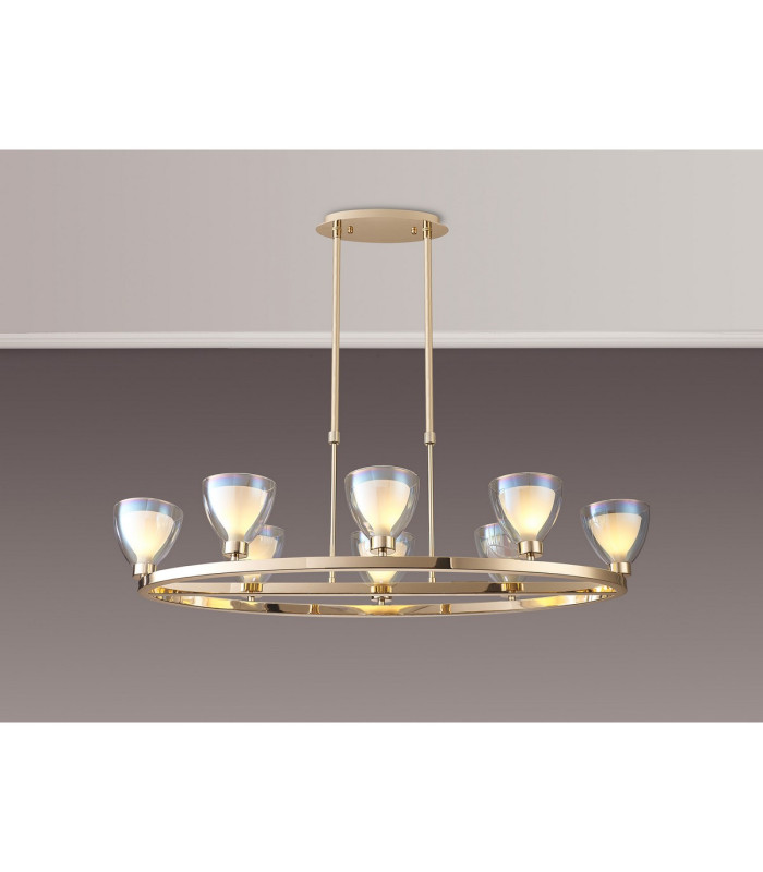 Baldwin Oval Telescopic Pendant Curved Cone Glass (U) 8 Light G9 French Gold/Iridescent/Opal-3