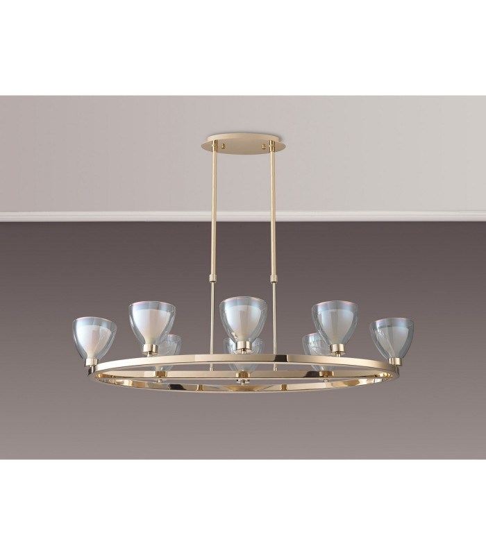 Baldwin Oval Telescopic Pendant Curved Cone Glass (U) 8 Light G9 French Gold/Iridescent/Opal-8