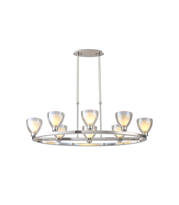 Baldwin Oval Telescopic Pendant Curved Cone Glass (U) 8 Light G9 Polished Chrome/Iridescent/Opal-1