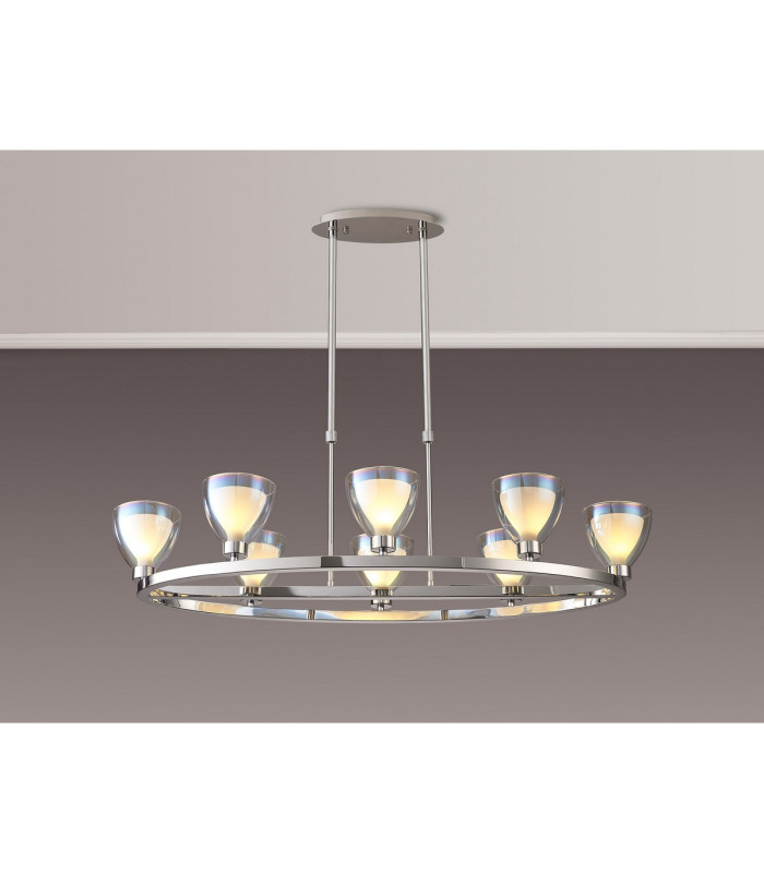 Baldwin Oval Telescopic Pendant Curved Cone Glass (U) 8 Light G9 Polished Chrome/Iridescent/Opal-3