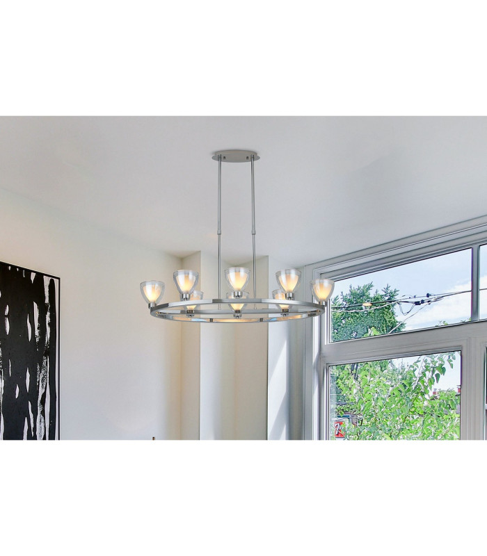 Baldwin Oval Telescopic Pendant Curved Cone Glass (U) 8 Light G9 Polished Chrome/Iridescent/Opal-4
