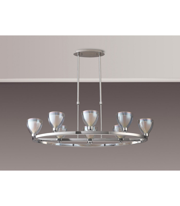 Baldwin Oval Telescopic Pendant Curved Cone Glass (U) 8 Light G9 Polished Chrome/Iridescent/Opal-9