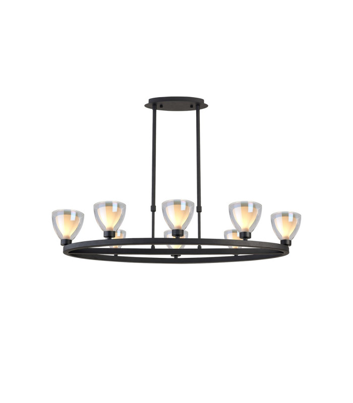 Baldwin Oval Telescopic Pendant Curved Cone Glass (U) 8 Light G9 Satin Black/Iridescent/Opal-1