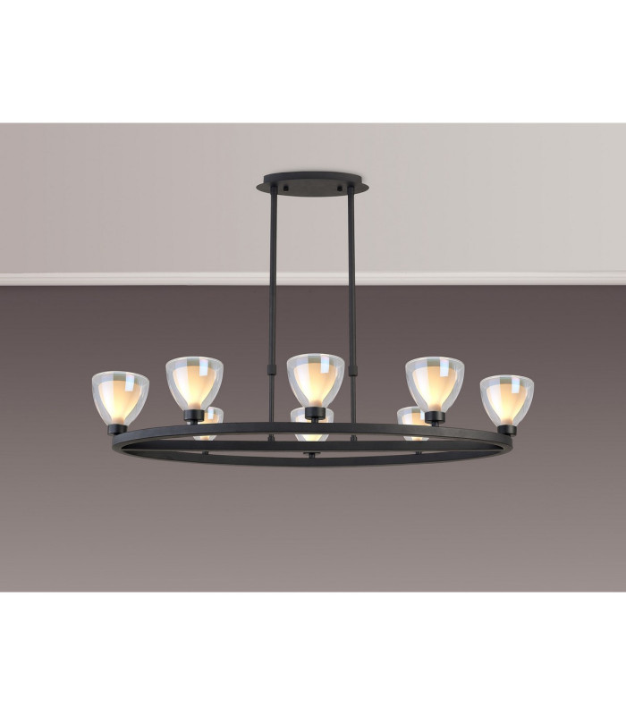 Baldwin Oval Telescopic Pendant Curved Cone Glass (U) 8 Light G9 Satin Black/Iridescent/Opal-3