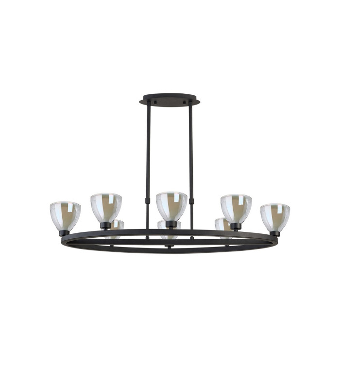 Baldwin Oval Telescopic Pendant Curved Cone Glass (U) 8 Light G9 Satin Black/Iridescent/Opal-4
