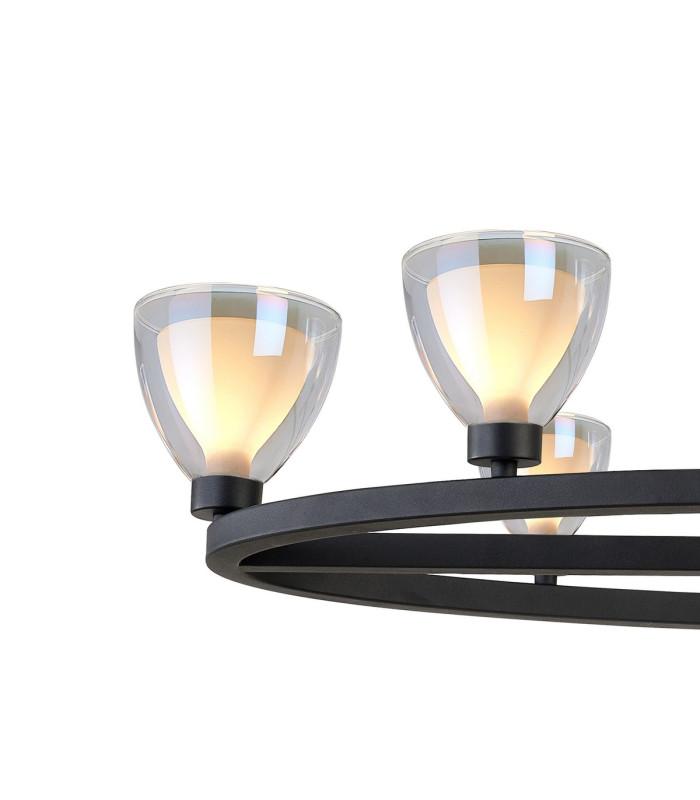 Baldwin Oval Telescopic Pendant Curved Cone Glass (U) 8 Light G9 Satin Black/Iridescent/Opal-6