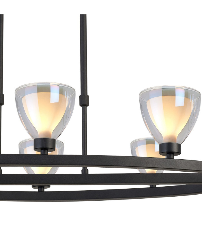 Baldwin Oval Telescopic Pendant Curved Cone Glass (U) 8 Light G9 Satin Black/Iridescent/Opal-7