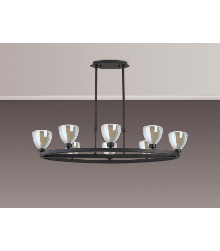 Baldwin Oval Telescopic Pendant Curved Cone Glass (U) 8 Light G9 Satin Black/Iridescent/Opal-11