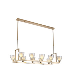 Baldwin Rectangle Telescopic Pendant Curved Cone Glass (U) 10 Light G9 French Gold/Iridescent/Opal-1