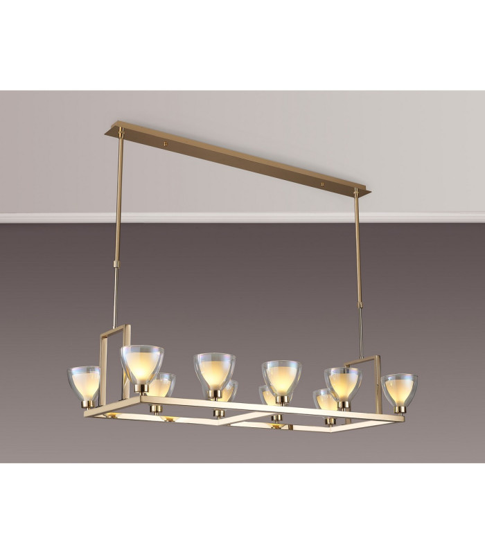 Baldwin Rectangle Telescopic Pendant Curved Cone Glass (U) 10 Light G9 French Gold/Iridescent/Opal-3