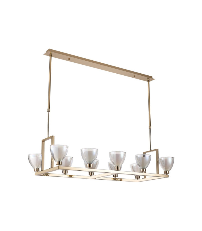 Baldwin Rectangle Telescopic Pendant Curved Cone Glass (U) 10 Light G9 French Gold/Iridescent/Opal-4