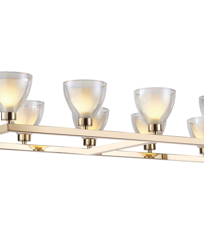 Baldwin Rectangle Telescopic Pendant Curved Cone Glass (U) 10 Light G9 French Gold/Iridescent/Opal-5