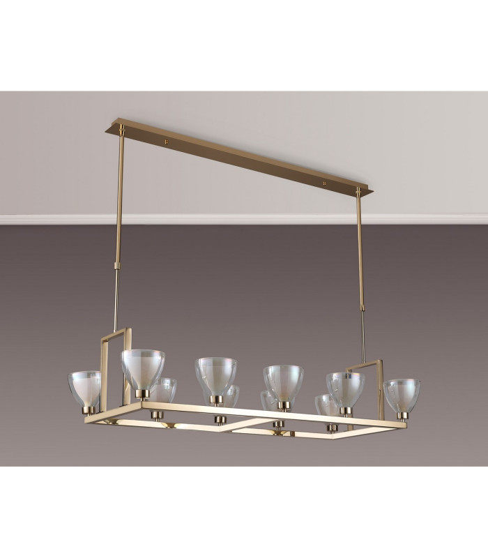 Baldwin Rectangle Telescopic Pendant Curved Cone Glass (U) 10 Light G9 French Gold/Iridescent/Opal-12