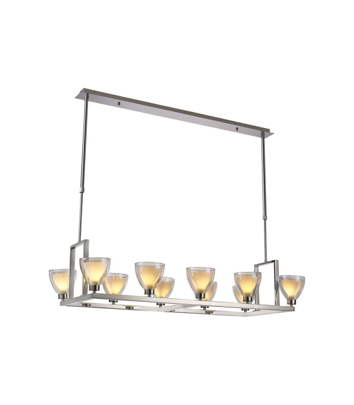 Baldwin Rectangle Telescopic Pendant Curved Cone Glass (U) 10 Light G9 Polished Chrome/Iridescent/Opal-1