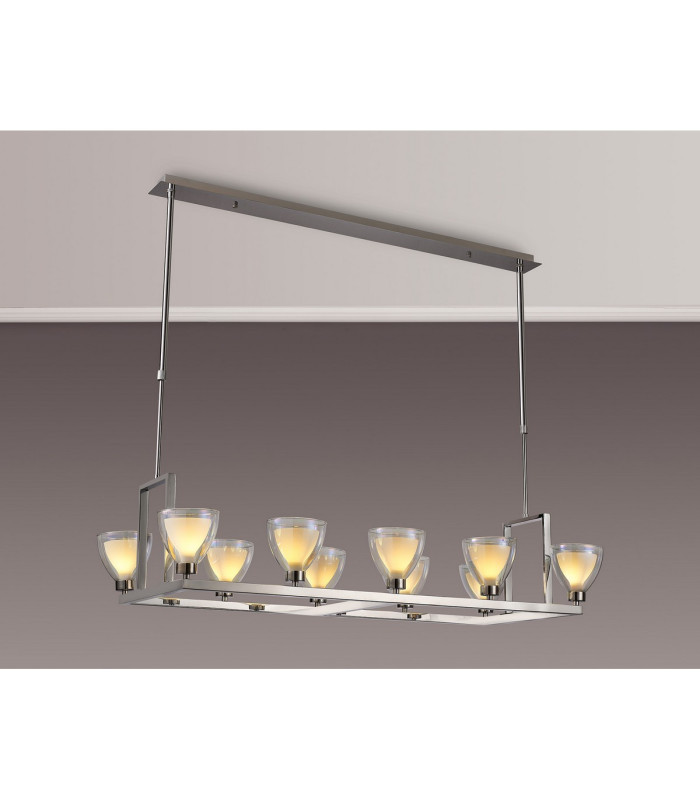 Baldwin Rectangle Telescopic Pendant Curved Cone Glass (U) 10 Light G9 Polished Chrome/Iridescent/Opal-3