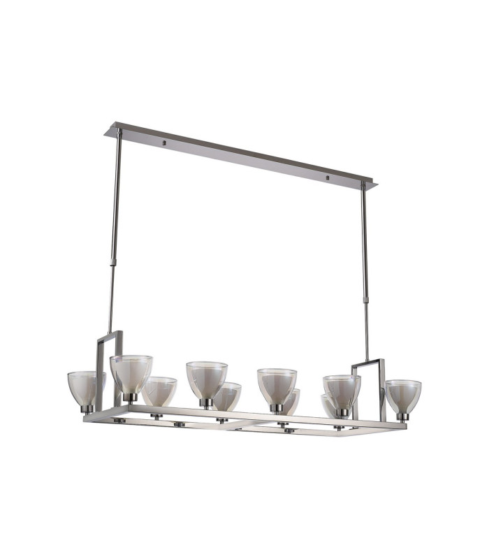 Baldwin Rectangle Telescopic Pendant Curved Cone Glass (U) 10 Light G9 Polished Chrome/Iridescent/Opal-4