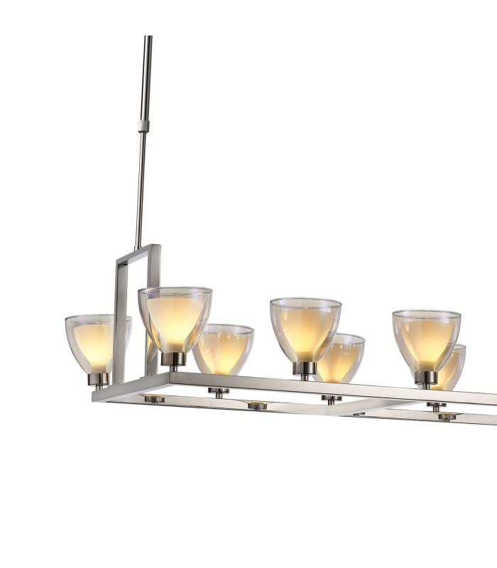 Baldwin Rectangle Telescopic Pendant Curved Cone Glass (U) 10 Light G9 Polished Chrome/Iridescent/Opal-6