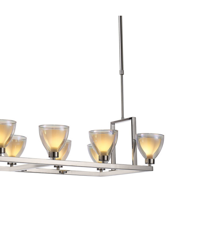 Baldwin Rectangle Telescopic Pendant Curved Cone Glass (U) 10 Light G9 Polished Chrome/Iridescent/Opal-7