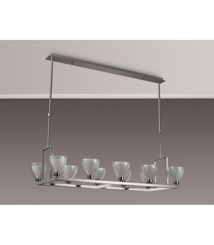Baldwin Rectangle Telescopic Pendant Curved Cone Glass (U) 10 Light G9 Polished Chrome/Iridescent/Opal-11