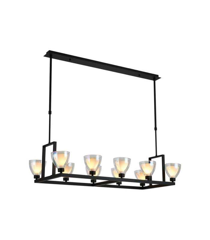 Baldwin Rectangle Telescopic Pendant Curved Cone Glass (U) 10 Light G9 Satin Black/Iridescent/Opal-1