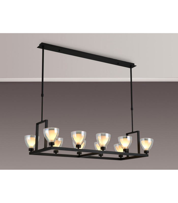 Baldwin Rectangle Telescopic Pendant Curved Cone Glass (U) 10 Light G9 Satin Black/Iridescent/Opal-3