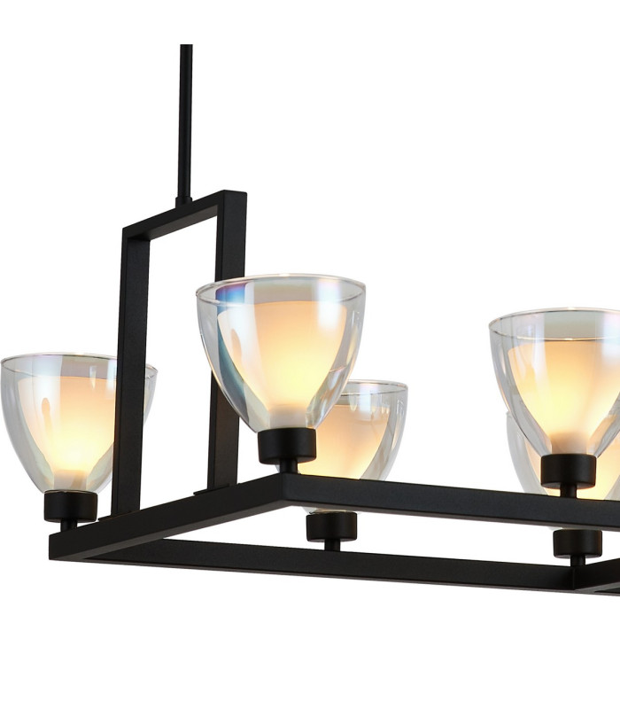 Baldwin Rectangle Telescopic Pendant Curved Cone Glass (U) 10 Light G9 Satin Black/Iridescent/Opal-7